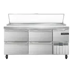 Continental Refrigerator , PA68N-D, Refrigerated Counter, Pizza Prep Table, 68" W, (2) 12 X 20 X 6 Pans, Made In USA